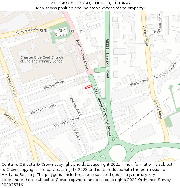 27, PARKGATE ROAD, CHESTER, CH1 4AG: Location map and indicative extent of plot
