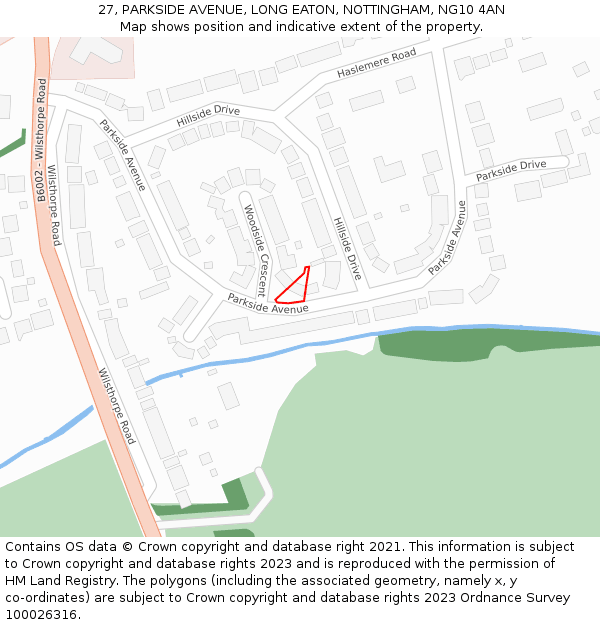 27, PARKSIDE AVENUE, LONG EATON, NOTTINGHAM, NG10 4AN: Location map and indicative extent of plot