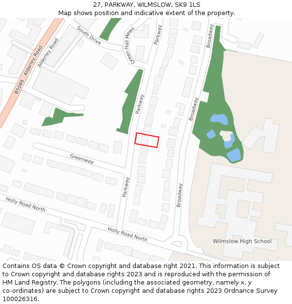27, PARKWAY, WILMSLOW, SK9 1LS: Location map and indicative extent of plot