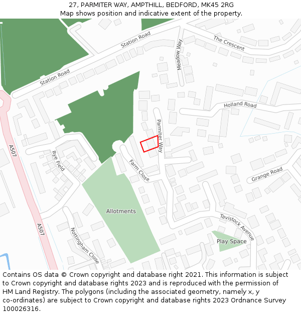 27, PARMITER WAY, AMPTHILL, BEDFORD, MK45 2RG: Location map and indicative extent of plot