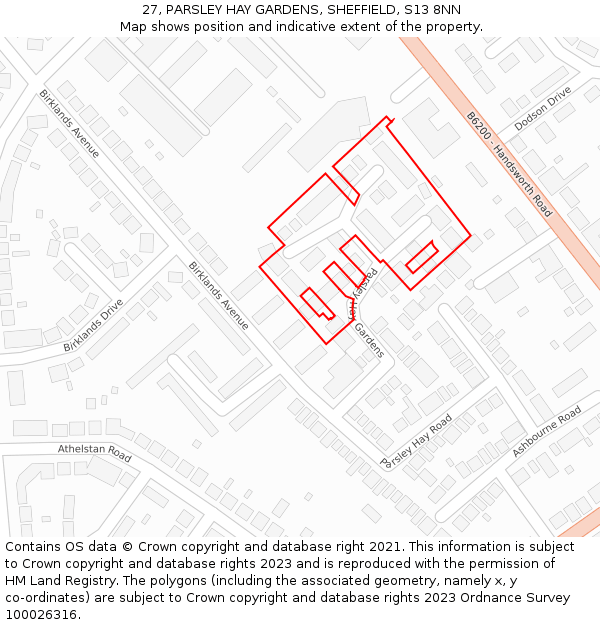 27, PARSLEY HAY GARDENS, SHEFFIELD, S13 8NN: Location map and indicative extent of plot