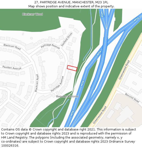 27, PARTRIDGE AVENUE, MANCHESTER, M23 1PL: Location map and indicative extent of plot