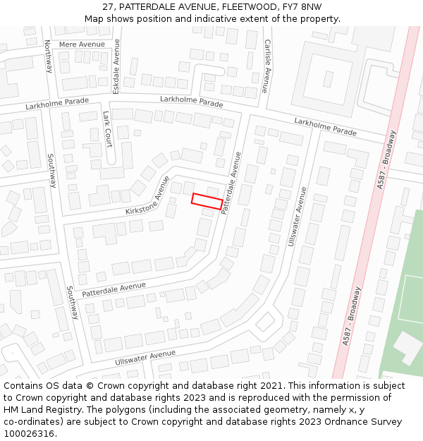 27, PATTERDALE AVENUE, FLEETWOOD, FY7 8NW: Location map and indicative extent of plot