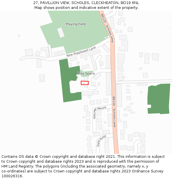 27, PAVILLION VIEW, SCHOLES, CLECKHEATON, BD19 6NL: Location map and indicative extent of plot