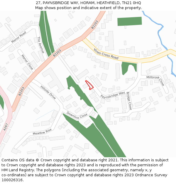 27, PAYNSBRIDGE WAY, HORAM, HEATHFIELD, TN21 0HQ: Location map and indicative extent of plot