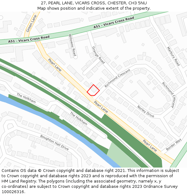 27, PEARL LANE, VICARS CROSS, CHESTER, CH3 5NU: Location map and indicative extent of plot