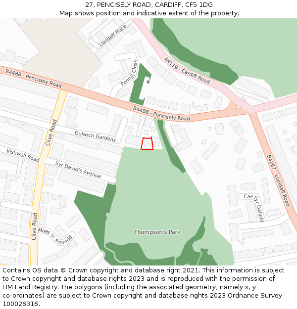 27, PENCISELY ROAD, CARDIFF, CF5 1DG: Location map and indicative extent of plot