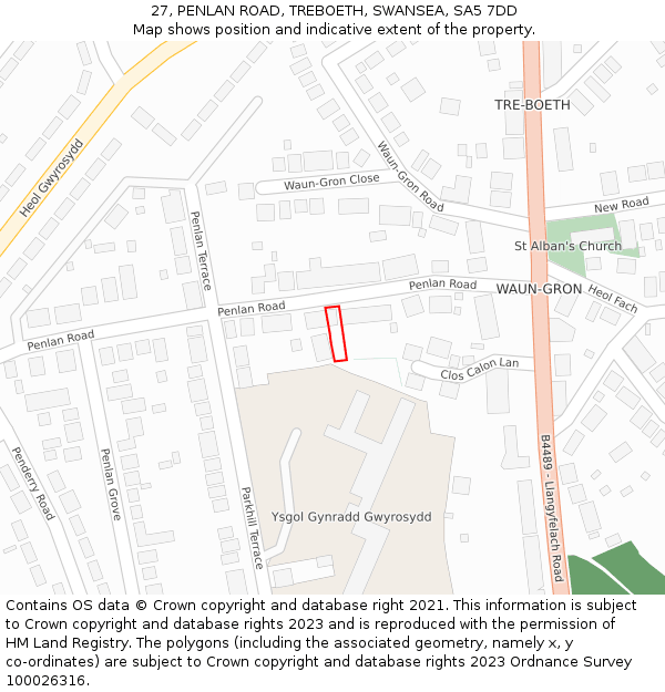 27, PENLAN ROAD, TREBOETH, SWANSEA, SA5 7DD: Location map and indicative extent of plot