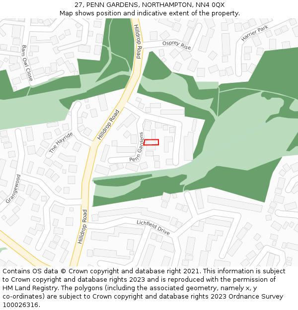 27, PENN GARDENS, NORTHAMPTON, NN4 0QX: Location map and indicative extent of plot