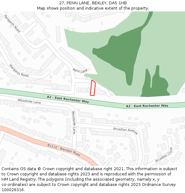 27, PENN LANE, BEXLEY, DA5 1HB: Location map and indicative extent of plot