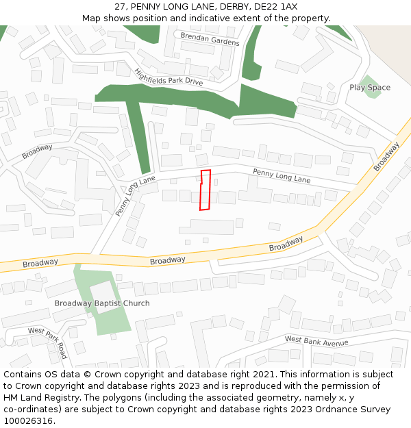 27, PENNY LONG LANE, DERBY, DE22 1AX: Location map and indicative extent of plot
