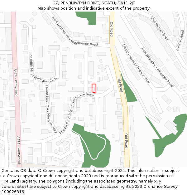 27, PENRHIWTYN DRIVE, NEATH, SA11 2JF: Location map and indicative extent of plot
