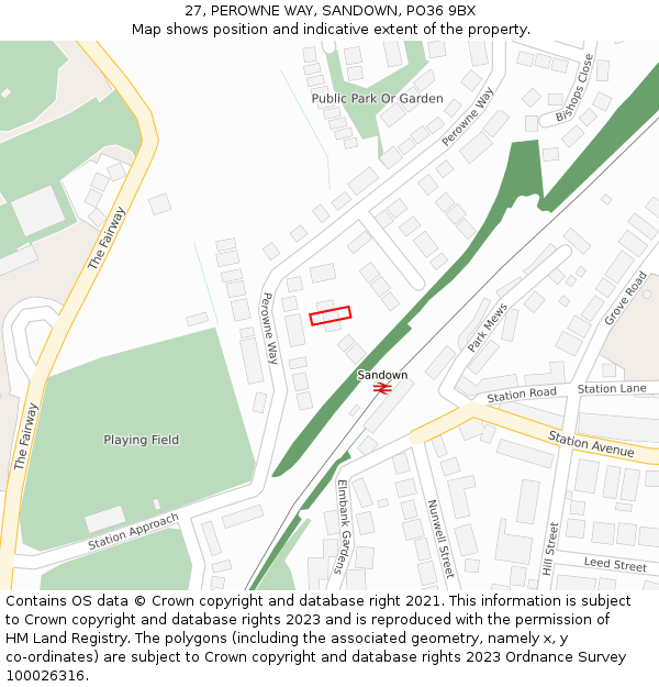 27, PEROWNE WAY, SANDOWN, PO36 9BX: Location map and indicative extent of plot