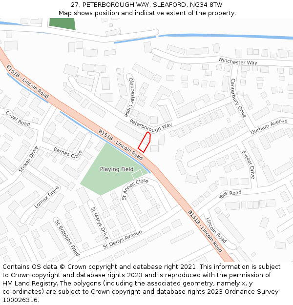 27, PETERBOROUGH WAY, SLEAFORD, NG34 8TW: Location map and indicative extent of plot