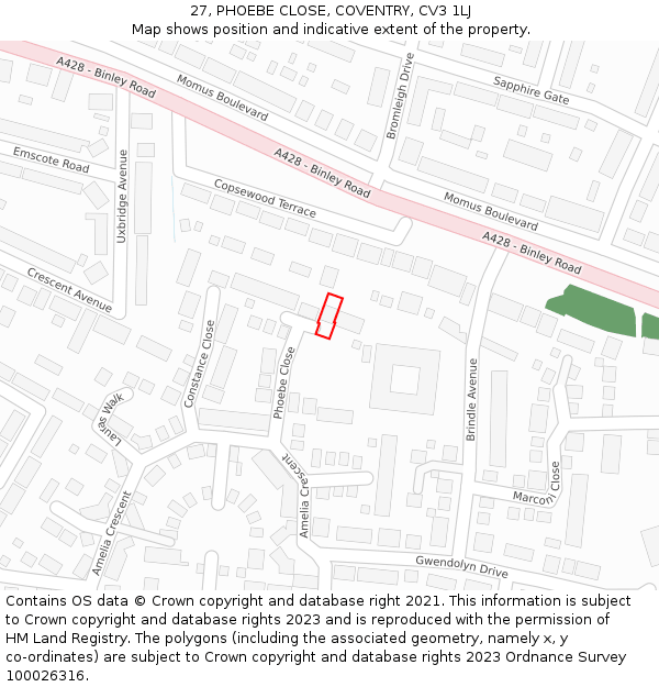 27, PHOEBE CLOSE, COVENTRY, CV3 1LJ: Location map and indicative extent of plot