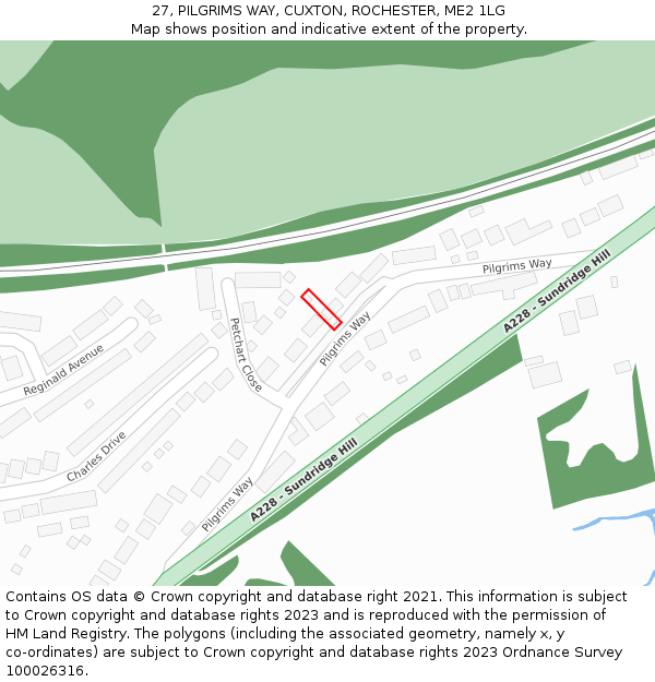 27, PILGRIMS WAY, CUXTON, ROCHESTER, ME2 1LG: Location map and indicative extent of plot