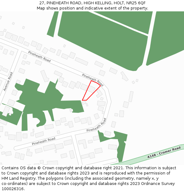 27, PINEHEATH ROAD, HIGH KELLING, HOLT, NR25 6QF: Location map and indicative extent of plot