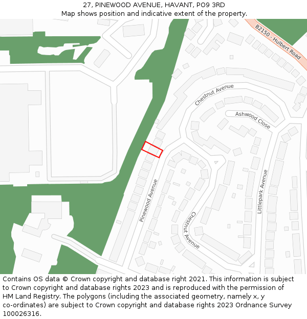 27, PINEWOOD AVENUE, HAVANT, PO9 3RD: Location map and indicative extent of plot