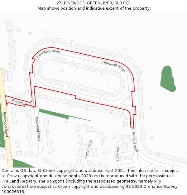 27, PINEWOOD GREEN, IVER, SL0 0QL: Location map and indicative extent of plot