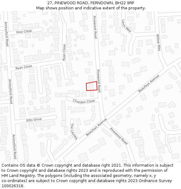 27, PINEWOOD ROAD, FERNDOWN, BH22 9RP: Location map and indicative extent of plot