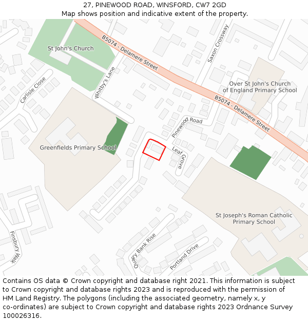 27, PINEWOOD ROAD, WINSFORD, CW7 2GD: Location map and indicative extent of plot