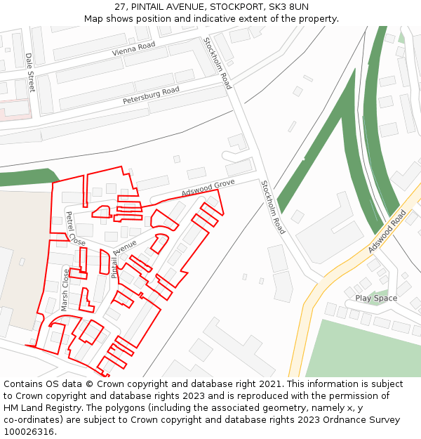 27, PINTAIL AVENUE, STOCKPORT, SK3 8UN: Location map and indicative extent of plot