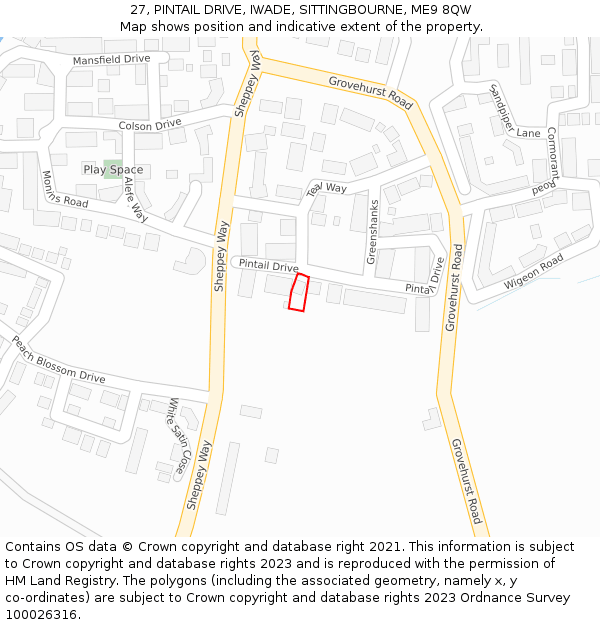 27, PINTAIL DRIVE, IWADE, SITTINGBOURNE, ME9 8QW: Location map and indicative extent of plot