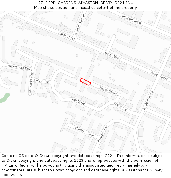 27, PIPPIN GARDENS, ALVASTON, DERBY, DE24 8NU: Location map and indicative extent of plot