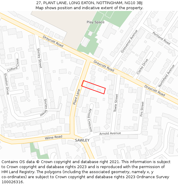 27, PLANT LANE, LONG EATON, NOTTINGHAM, NG10 3BJ: Location map and indicative extent of plot