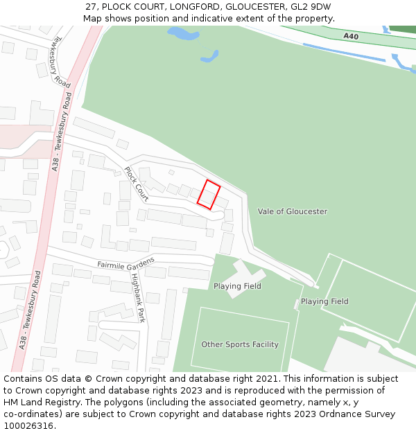 27, PLOCK COURT, LONGFORD, GLOUCESTER, GL2 9DW: Location map and indicative extent of plot