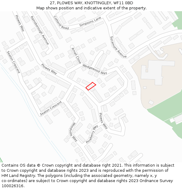 27, PLOWES WAY, KNOTTINGLEY, WF11 0BD: Location map and indicative extent of plot