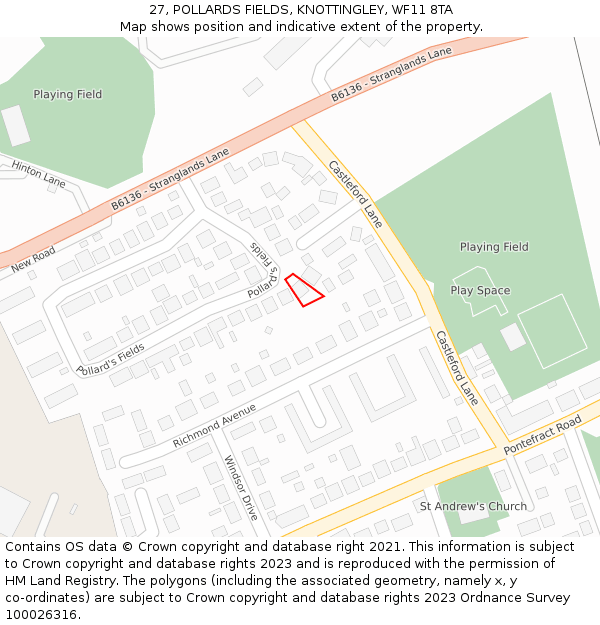 27, POLLARDS FIELDS, KNOTTINGLEY, WF11 8TA: Location map and indicative extent of plot