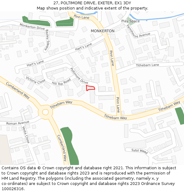 27, POLTIMORE DRIVE, EXETER, EX1 3DY: Location map and indicative extent of plot