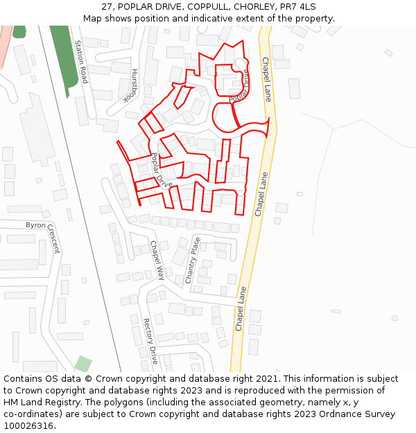 27, POPLAR DRIVE, COPPULL, CHORLEY, PR7 4LS: Location map and indicative extent of plot