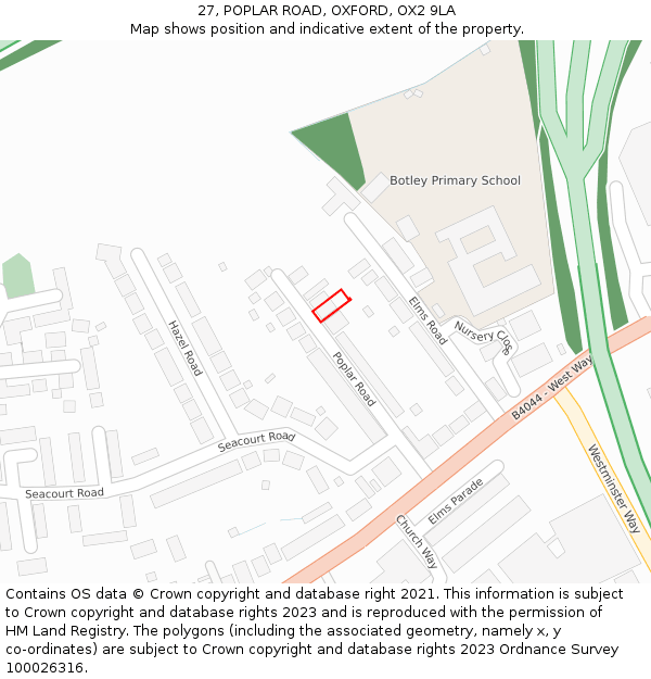 27, POPLAR ROAD, OXFORD, OX2 9LA: Location map and indicative extent of plot