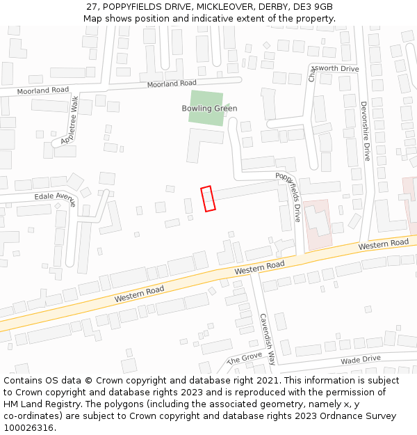 27, POPPYFIELDS DRIVE, MICKLEOVER, DERBY, DE3 9GB: Location map and indicative extent of plot