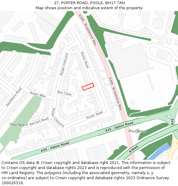 27, PORTER ROAD, POOLE, BH17 7AN: Location map and indicative extent of plot