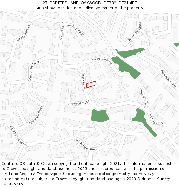 27, PORTERS LANE, OAKWOOD, DERBY, DE21 4FZ: Location map and indicative extent of plot