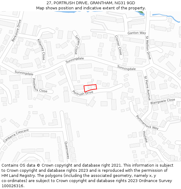 27, PORTRUSH DRIVE, GRANTHAM, NG31 9GD: Location map and indicative extent of plot