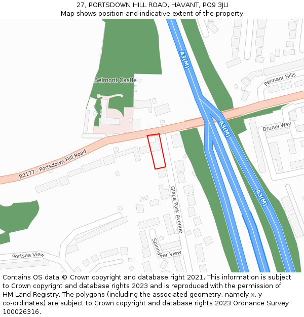 27, PORTSDOWN HILL ROAD, HAVANT, PO9 3JU: Location map and indicative extent of plot