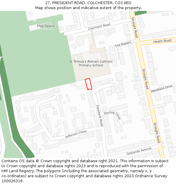 27, PRESIDENT ROAD, COLCHESTER, CO3 9ED: Location map and indicative extent of plot