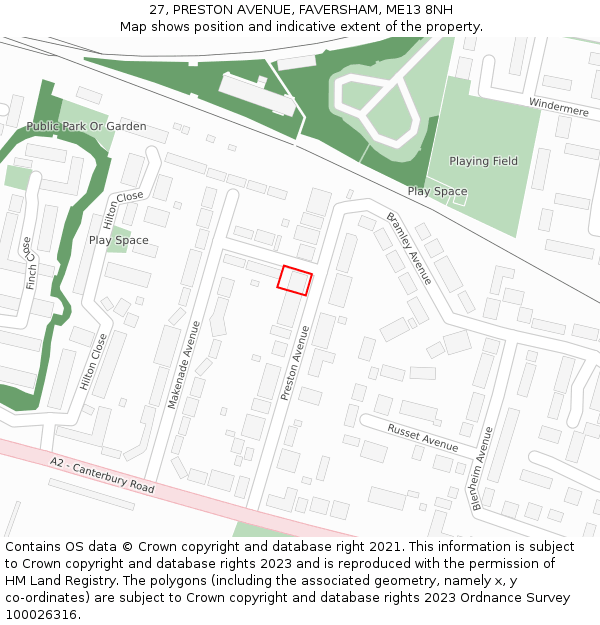 27, PRESTON AVENUE, FAVERSHAM, ME13 8NH: Location map and indicative extent of plot