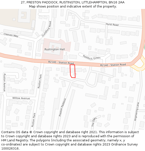 27, PRESTON PADDOCK, RUSTINGTON, LITTLEHAMPTON, BN16 2AA: Location map and indicative extent of plot