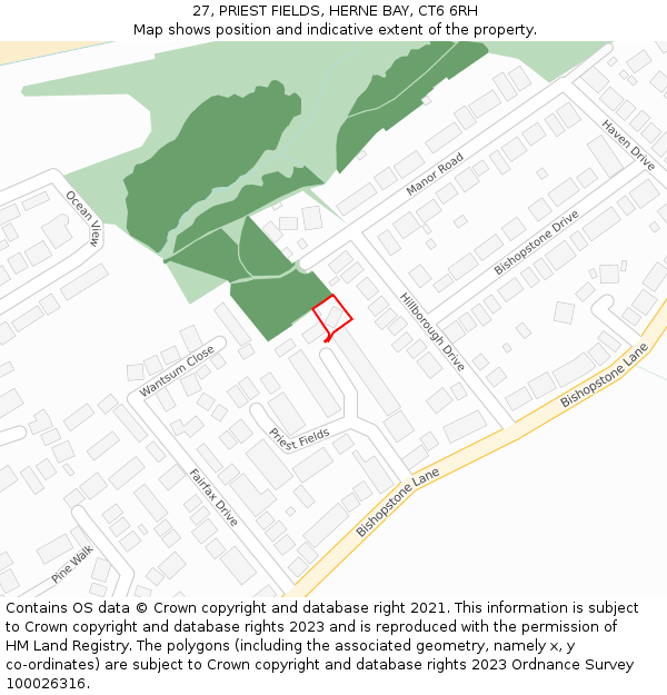 27, PRIEST FIELDS, HERNE BAY, CT6 6RH: Location map and indicative extent of plot