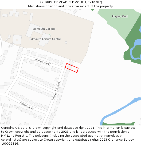 27, PRIMLEY MEAD, SIDMOUTH, EX10 9LQ: Location map and indicative extent of plot