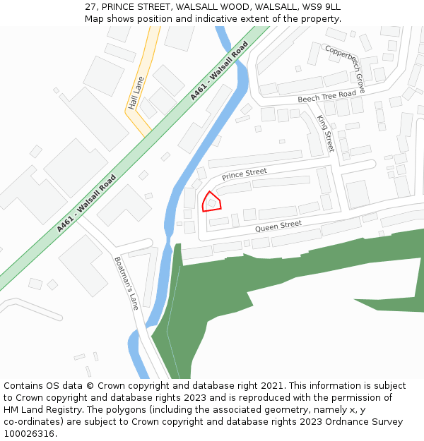 27, PRINCE STREET, WALSALL WOOD, WALSALL, WS9 9LL: Location map and indicative extent of plot