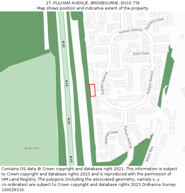 27, PULHAM AVENUE, BROXBOURNE, EN10 7TA: Location map and indicative extent of plot