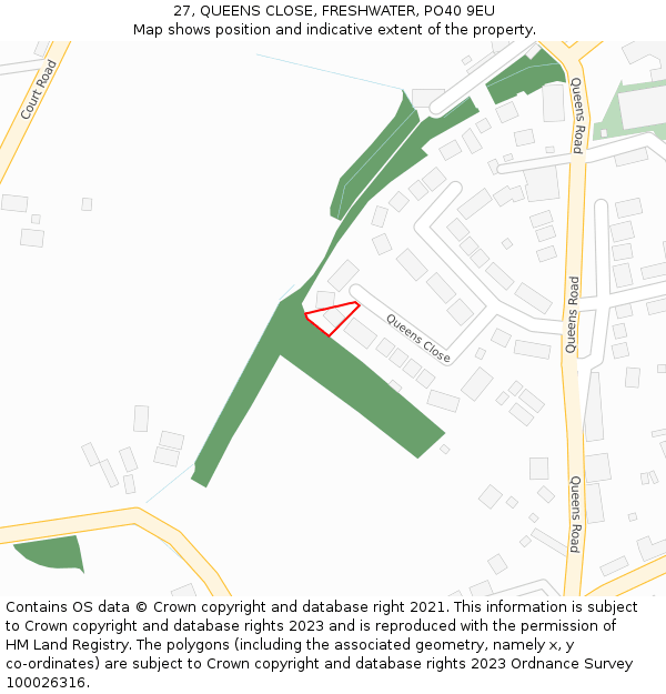 27, QUEENS CLOSE, FRESHWATER, PO40 9EU: Location map and indicative extent of plot