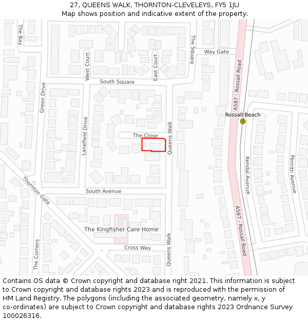 27, QUEENS WALK, THORNTON-CLEVELEYS, FY5 1JU: Location map and indicative extent of plot