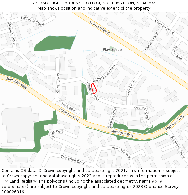 27, RADLEIGH GARDENS, TOTTON, SOUTHAMPTON, SO40 8XS: Location map and indicative extent of plot